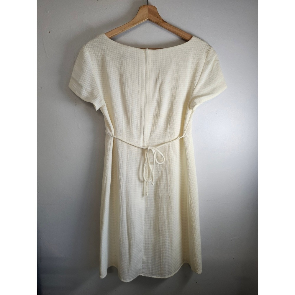 Vtg 90s Y2K A-List by Wrapper Dress Junior 9/10 Fits Small Cream Waffle Knit Mod - Picture 6 of 16